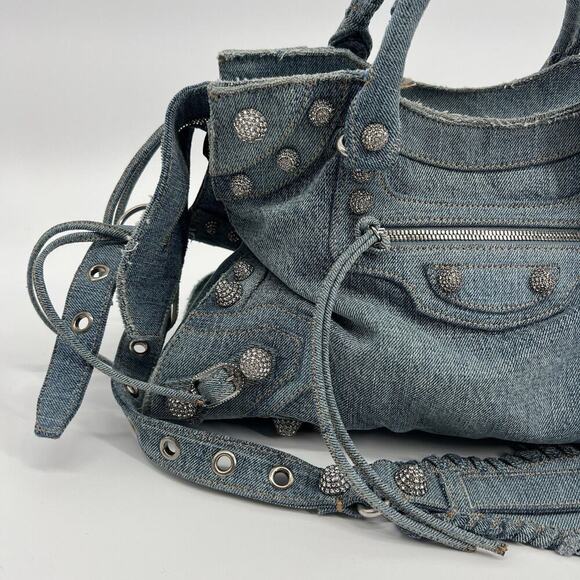AUTHENTIC BALENCIAGA Neo Cagole City Handbag Denim Rhinestone Bag 2023 - Picture 3 of 12